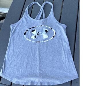 Under Armour gray criss-cross strappy tank top, women's size S